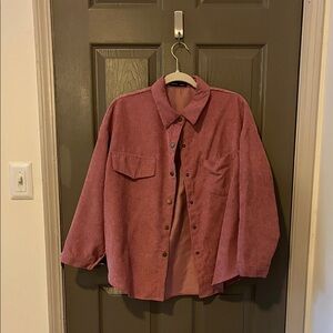 Pink Corduroy Button-Up Shirt